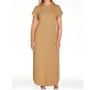 Maxi Dress Rib Short Sleeves Time and Tru Caramel Size Medium 8-10